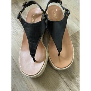 Vionic Kirra Women's Black Wedge Sandals Size 6 Adjustable Ankle Strap